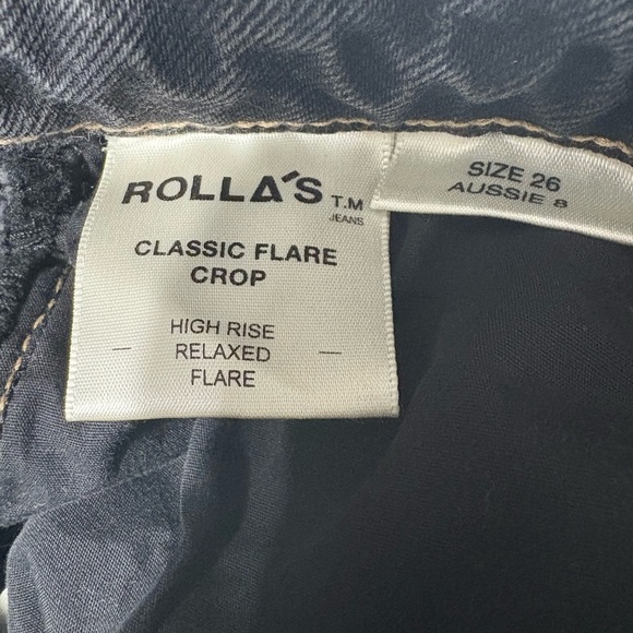 ROLLA'S Classic Flare Crop in Shadow.  Charcoal Washed Black Denim. Raw Hem. - Picture 7 of 11